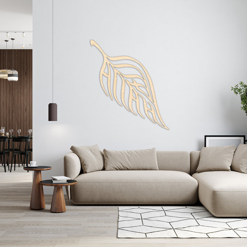 Décoration murale abstraite feuille abstraite - bouleau baltique naturel (46 po x 40,25 po), H 32 po x l 28 po x P 0,25 po