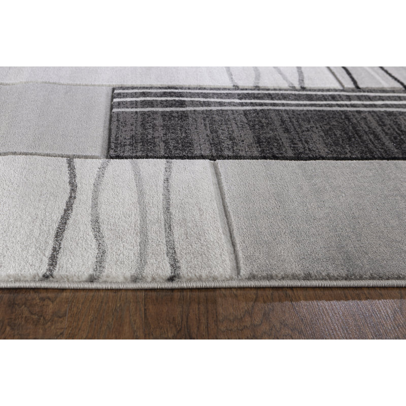 Tapis argenté à motif géométrique Amalia, Rectangle 8 pi x 10 pi