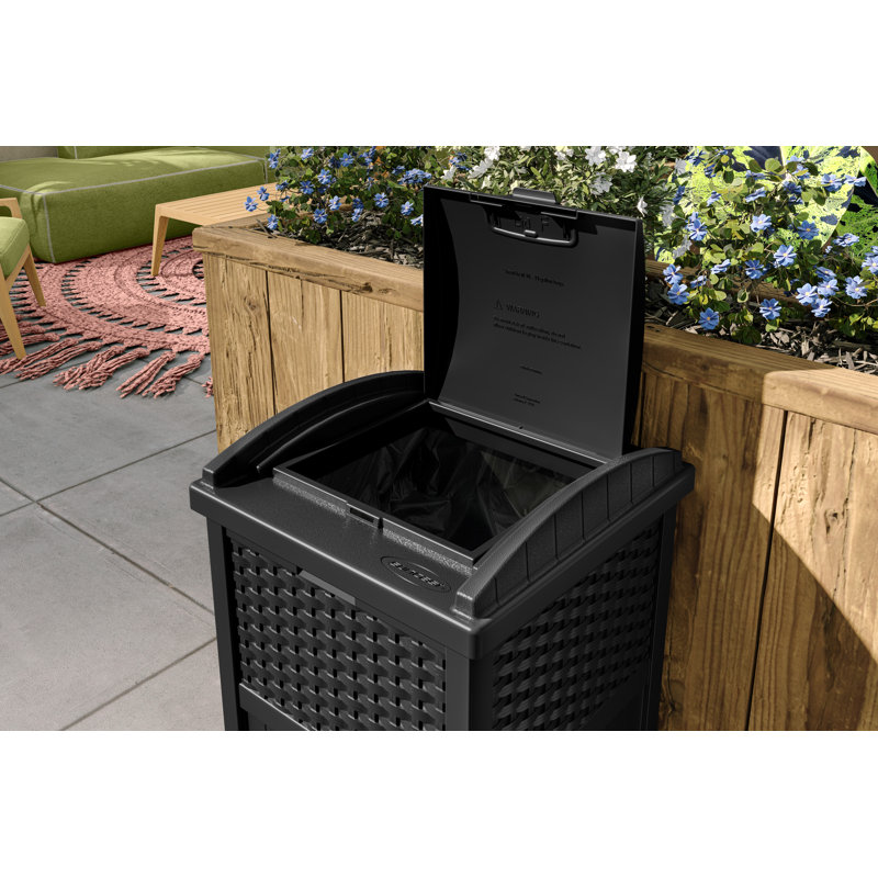 Cachette en osier de résine pour rangement extérieur des déchets de l 17 po x P 16 po Suncast, fabriquée aux États-Unis