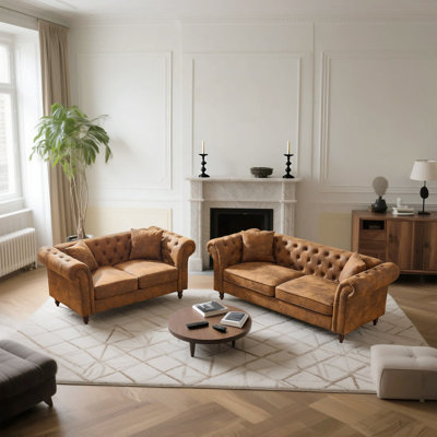 Mid-Century Modern 2-Piece Chesterfield Sofa Set by Darby Home Co
