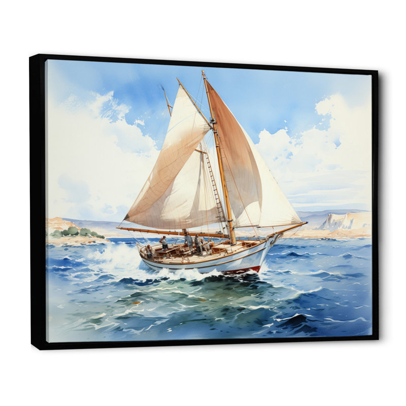 Voilier dans le vent III sur toile, H 34 po x l 44 po x P 1,5 po, Cadre flottant noir