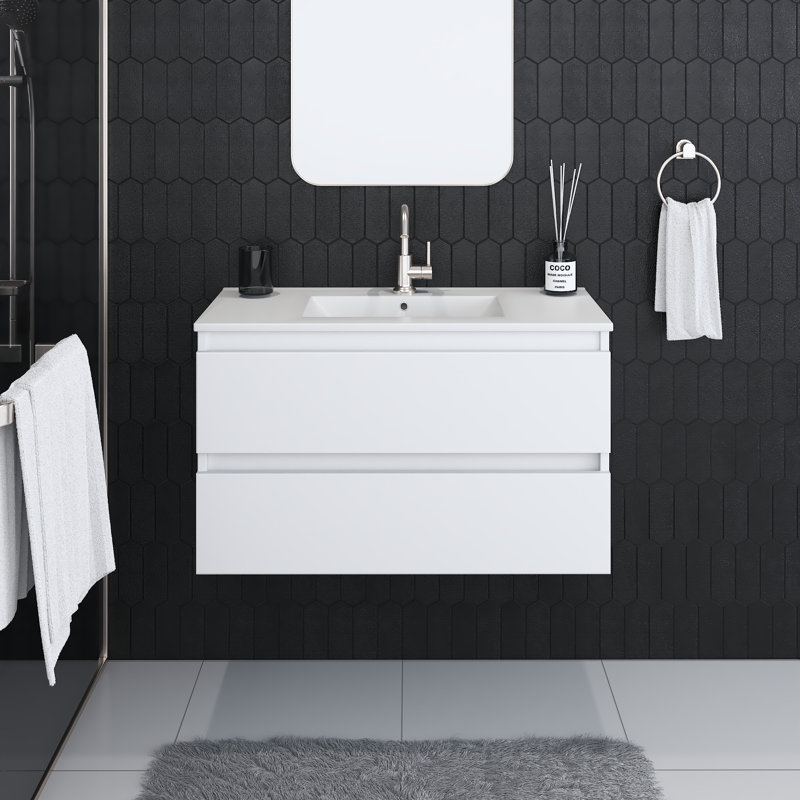 Salt 36'' Single Bathroom Vanity with Resin Top, White