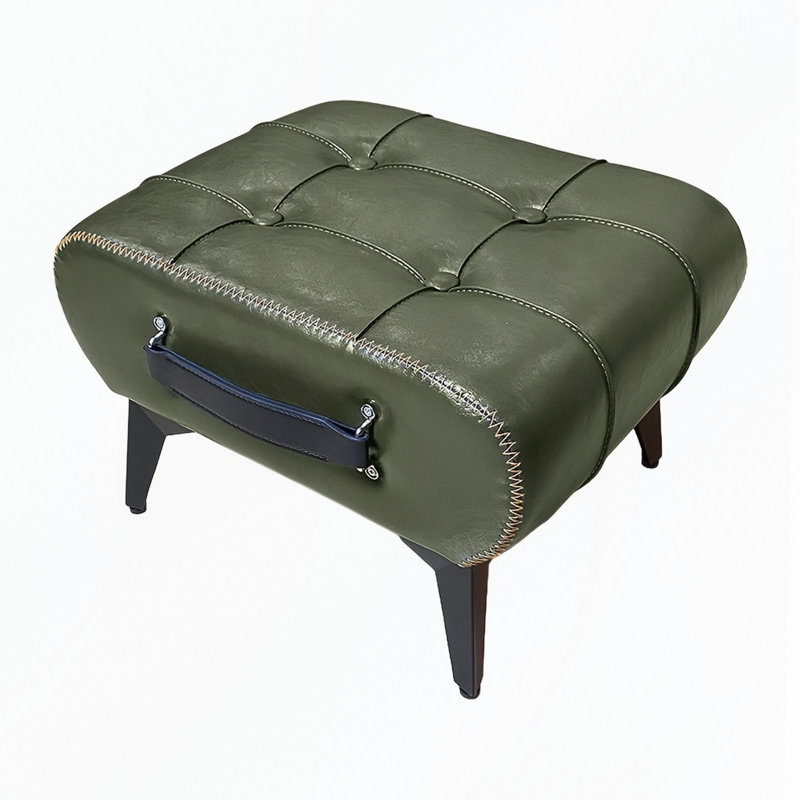 Tabouret de rangement carré en similicuir avec poignée et pieds en métal, rangement caché, Green, Green