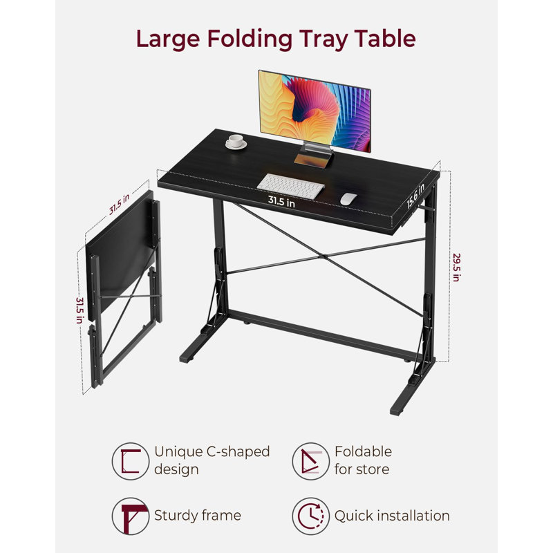 31.5" Folding Desk, Foldable TV Tray Table For Eating On Couch, Extra Large TV Dinner Trays, Portable Fold Computer Writing Desk Table For Home Office