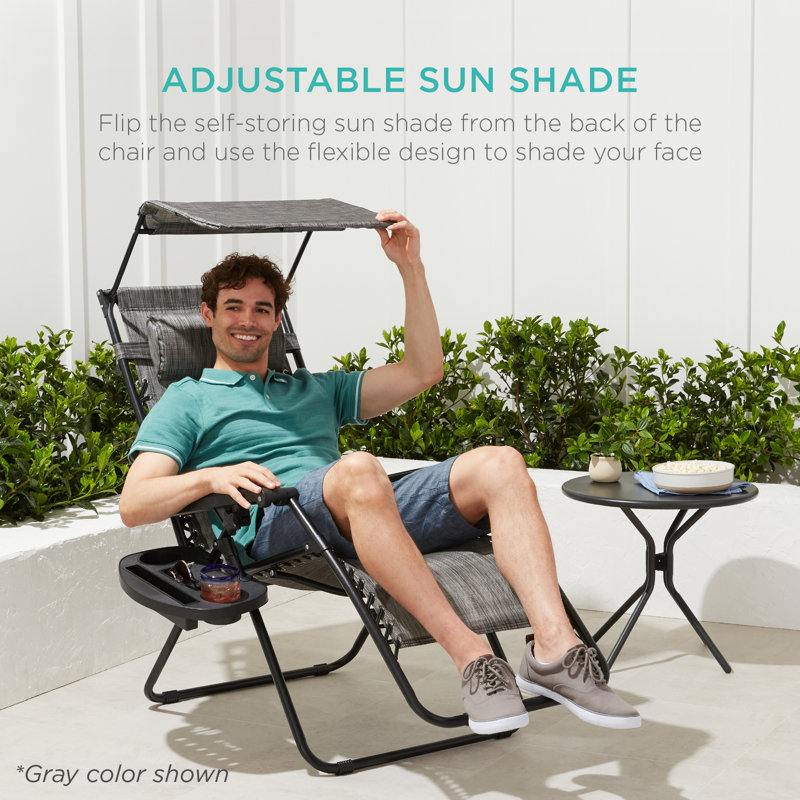  Folding Zero Gravity Recliner Patio Lounge Chair W/ Canopy Shade, Headrest, Tray - Dusty Green