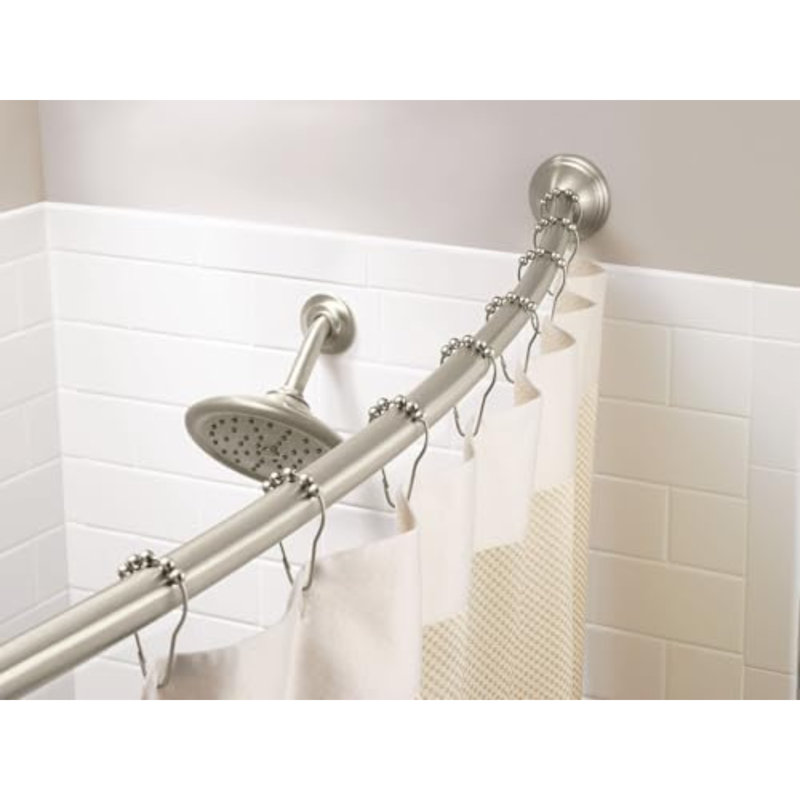 Tringle courbée simple à longueur fixe pour salle de bain, finition nickel brossé, Nickel brossé