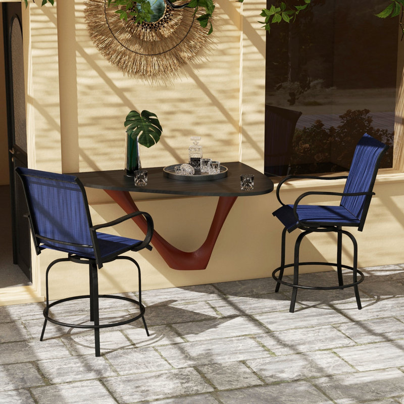 2 chaises de bar de patio avec formation pivotante à 360 °, tissu à mailles élevées, structure en acier pour balcon, bord de piscine, cour arrière, composition extérieure bleu marine foncé, patio,