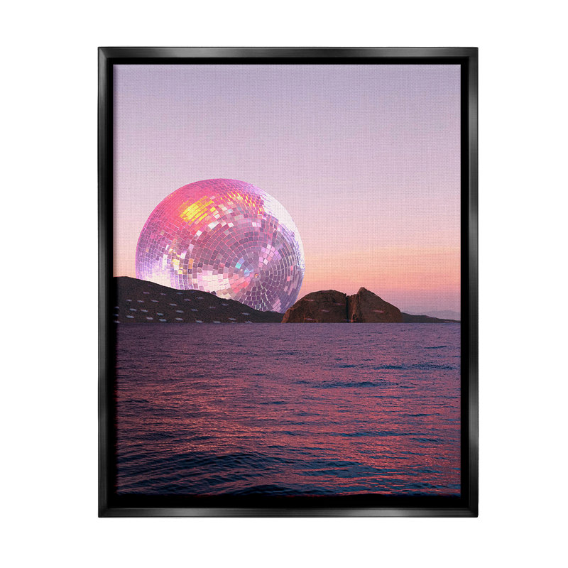 "Disco Ball Sunset Floater Frame" par Lil 'Rue sur toile, Cadre flottant noir de jais, H 31 po x l 25 po