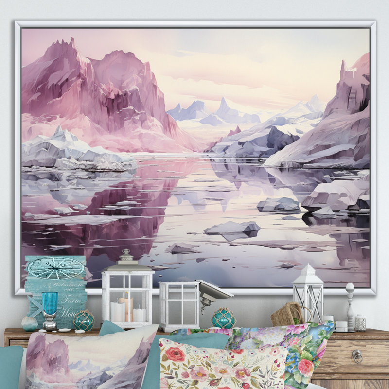 Bixuan rose glacier arctique sérénade - impression, Cadre flottant blanc, H 34 po x l 44 po x P 1,5 po