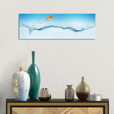 Goldfish Jumping Out Of Water by Panoramic Images - Wrapped Canvas Panoramic Print