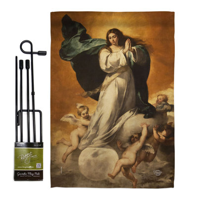 Ensemble de drapeaux en polyester 18,5 x 13 po Immaculée Conception with Angels