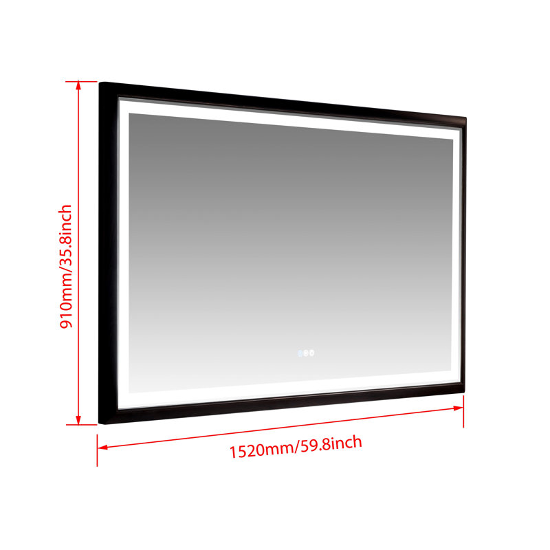 Bathroom  Led Mirror Is Multi-Functional And Each Function Is Controlled By A Smart Touch Button., 36" x 60"