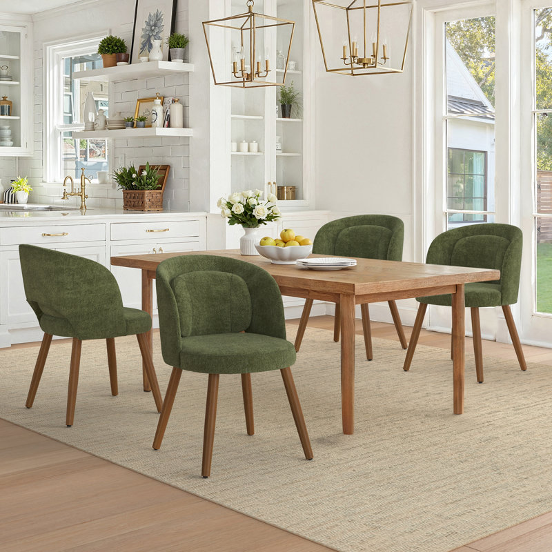 Katherine Upholstered Back Side Dining Chair, Chenille Green, 4
