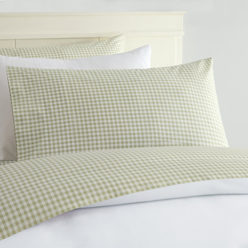 Ensemble de draps en percale 100% coton à densité de tissage 250 fils Gingham, Vert
