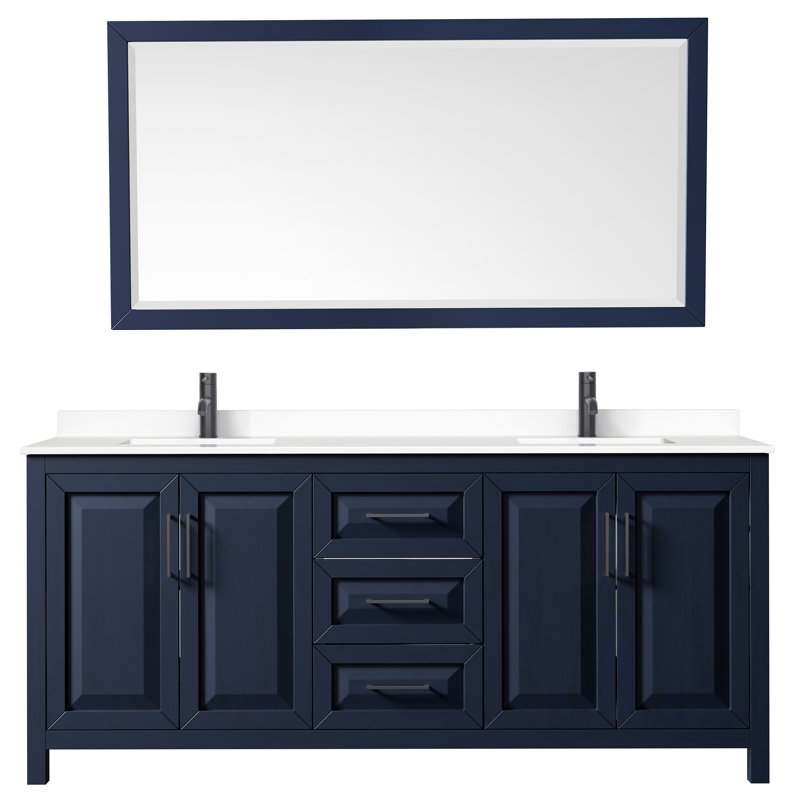 Daria 80'' W Double Vanity, Dark Blue, Carrara Cultured Marble, Brushed Gold
