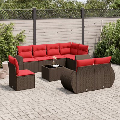 Ensemble de canapé de patio 9 pièces avec coussins en rotin de polyester