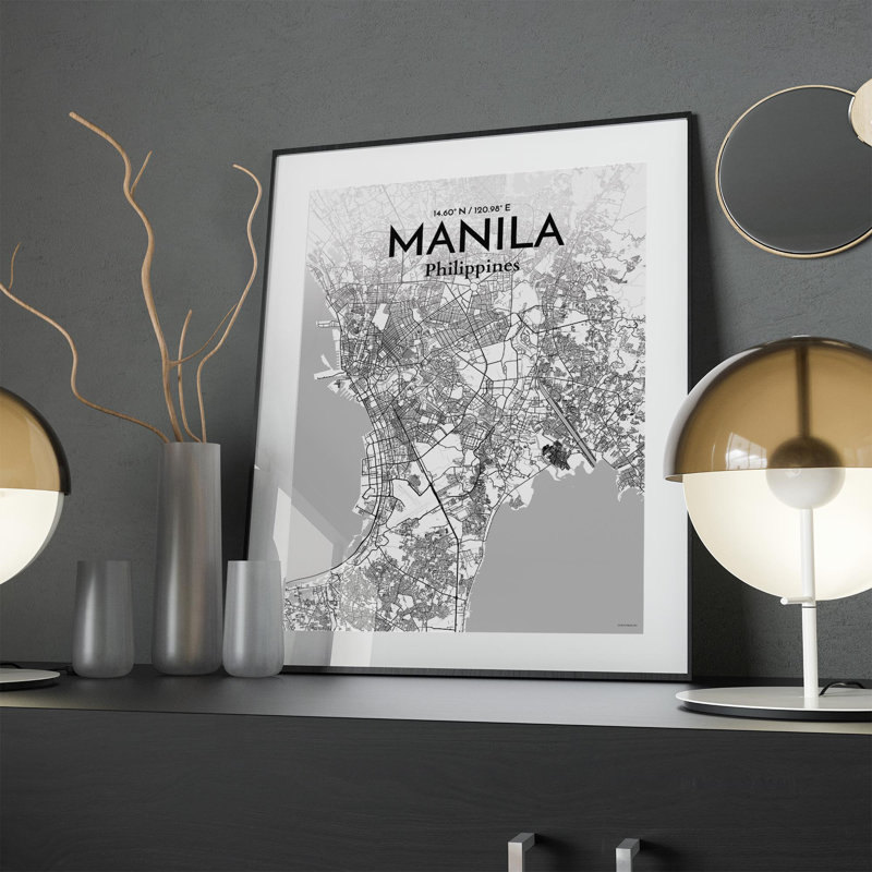Manila City Map In Tones - No Frame Print, 24cm H x 18cm W x 0.05cm D