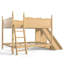 Lit double au dessus d'un lit double avec tablettes coulissantes et de rangement, maison moderne en bois massif naturel