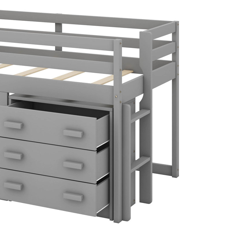 Lit mezzanine simple avec armoire et tablette, Gris