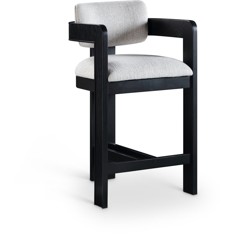 Tabouret rembourré Sacha Howley, Noir, Texture de lin, Gris