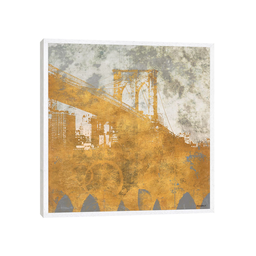 NY Gold Bridge At Dusk I von Dan Meneely - Galerie-umwickelte Leinwand Giclée auf Leinwand