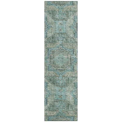 Machine Washable Indoor/Outdoor Xhevrie Sage Rug