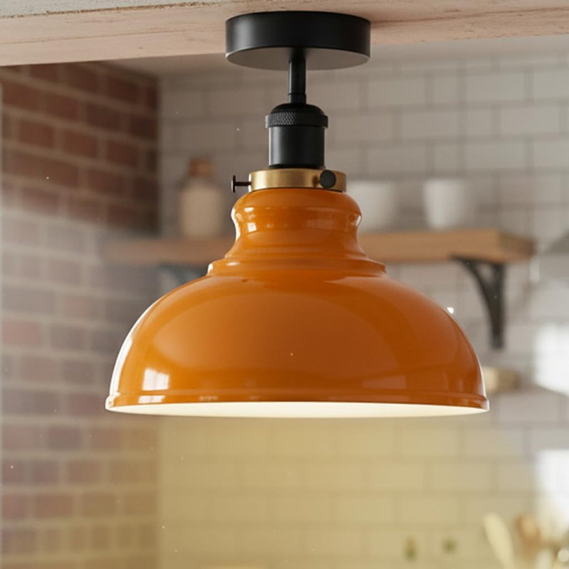Plafonnier semi-encastré en métal avec dôme en métal E26, Orange