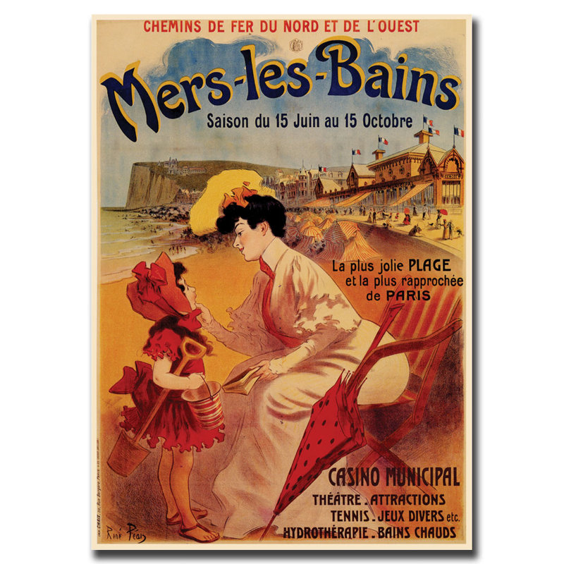 Mers Les Bains Tropical Beach Canvas Art with Wood Frame