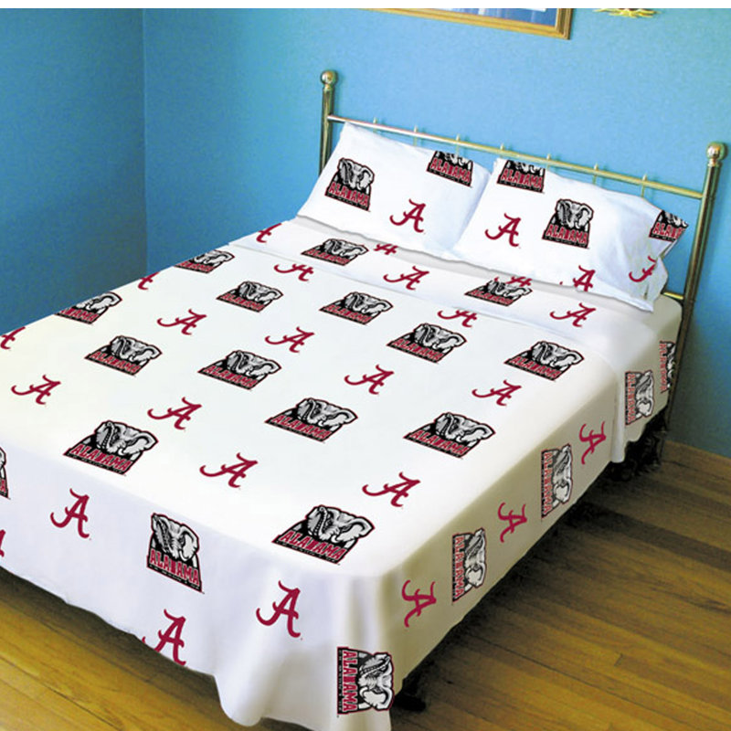 NCAA Sheet Set, King Sheet Set + Fitted Sheet + Pillowcase, Alabama