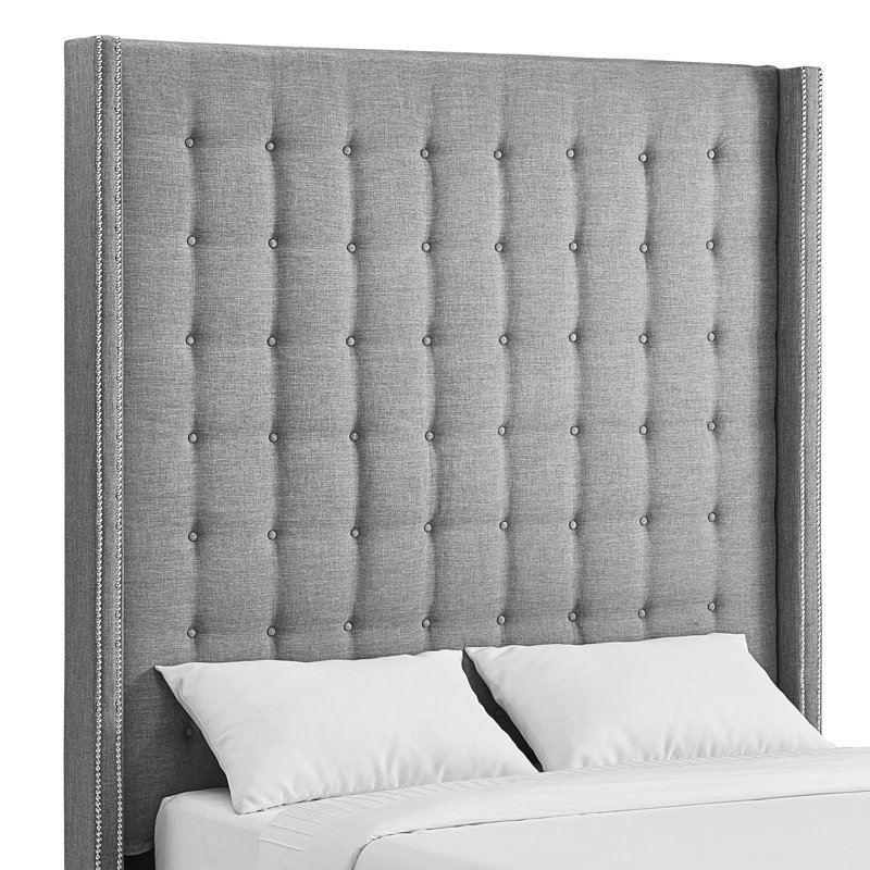 Kaster Upholstered Headboard, Pewter Grey Linen, Queen