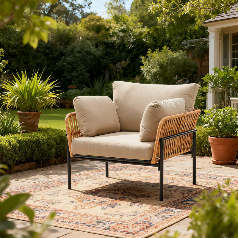 Cassaundra Faux Rattan Accent Chair, Natural