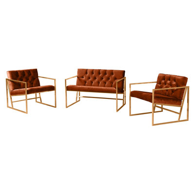 Stylish 3-Piece Sofa Set, Tile Red, 42.9 x 29.1 x 29.5 inches | 100% Metal Frame & Babyface Fabric | Includes 1 Sofa and 2 Wing Chairs | Comfortable Seating for Living Room, Modern & Elegant Design