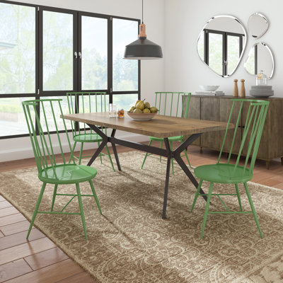 Bradfield 70" Iron Gray Metal Base Dining Table And High Back Windsor Chairs Set - Table And 4 Chairs