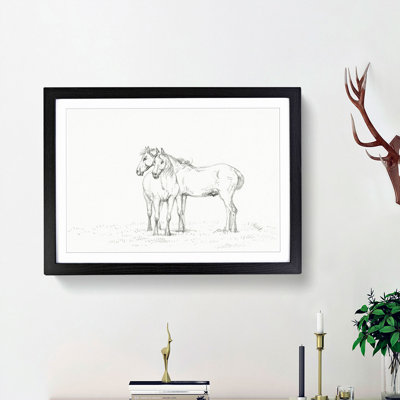 Sketch of Two Horses by Jean Bernard - Picture Frame Drawing Print on MDF