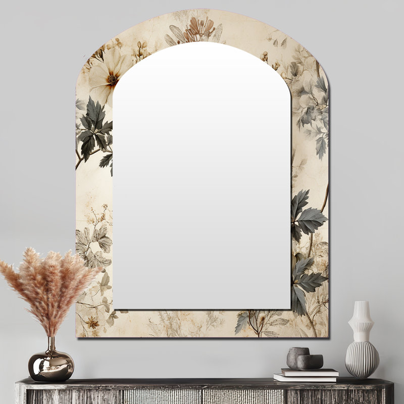 Miroir mural rétro beige floral, 43 po x 33 po