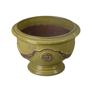 Anduze French Yellow Ceramic Round Planter with Drainage Hole