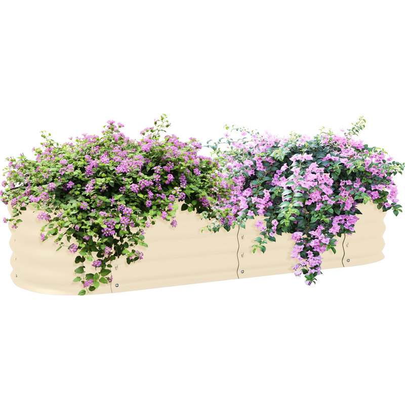 Jardinière surélevée en métal - 1,5 m x 0,6 m, galvanisée, avec bordure, pour la culture de fleurs et de légumes, couleur crème, idéale pour la culture de légumes en bordure de jardin.