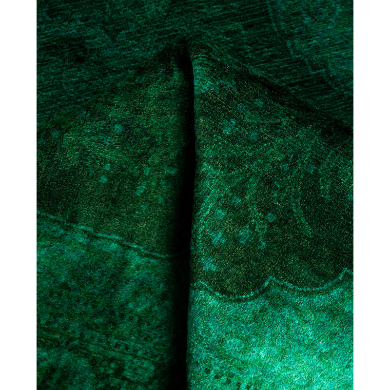 Overdyed Hand-Knotted Wool Modern-Contemporary Green Area Rug 2' 8" x 4' 4"