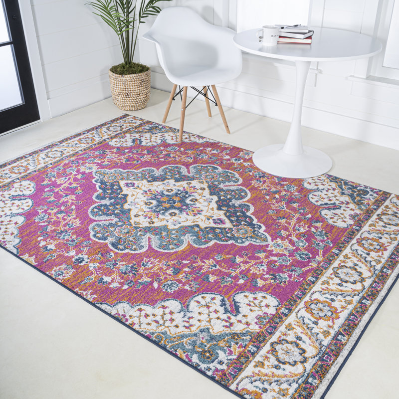 Cockburn Bohemian FLAIR Boho Vintage Medallion Fuchsia/White Rug, Rectangle 3' x 5'