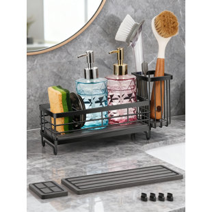 Organisateur de chariot d'évier de cuisine avec plateaux de séchage en diatomite super absorbants, brosse à vaisselle de grande capacité et porte-éponge pour un séchage rapide et une organisation sur le comptoir