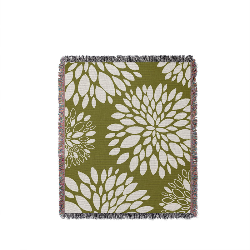 Jeté floral en coton, 50 x 70, Chartreuse