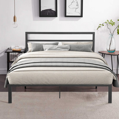 Queen Size Bed Frame In Charcoal Grey Metal - Modern Design, Structure, Quiet Nights, Simple Assembly, Under Storage Option, Works Without Box Spring, Fits Thick Mattresses, 600 Lbs Load Limit With