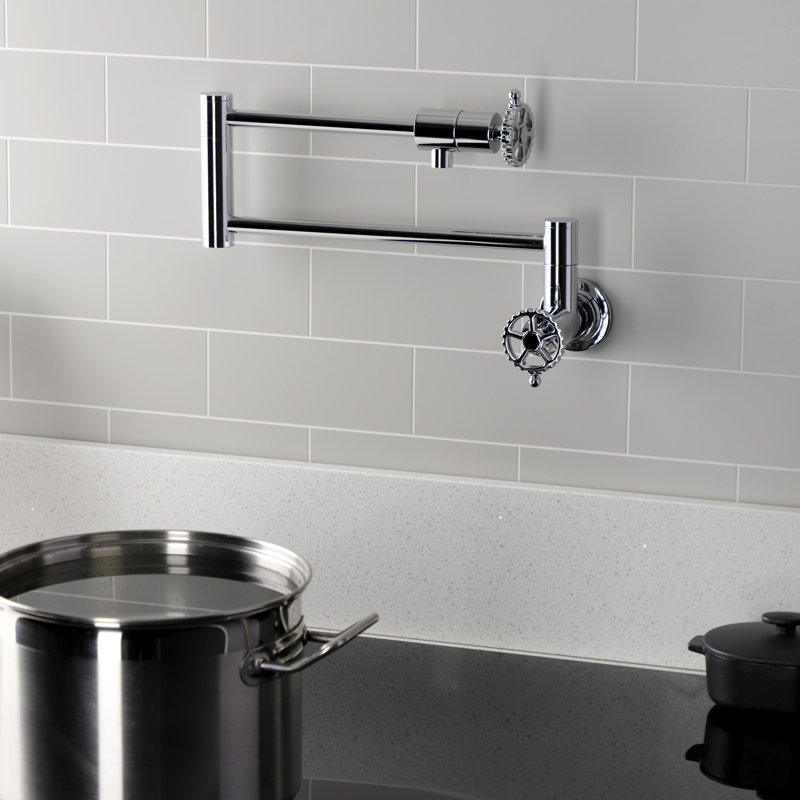Kingston Brass Fuller Two-Handle 1-Hole Wall Mount Pot Filler Faucet, Polished Chrome