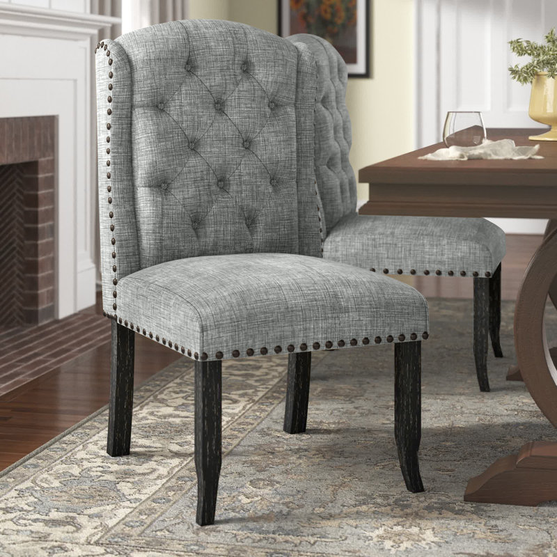 Adler Tufted Upholstered Wingback Side Chair, Light Gray