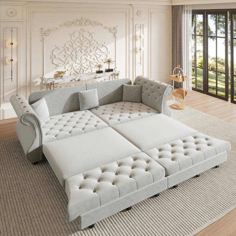 Canapé-lit escamotable 97,6 po Chesterfield Upholstery, Light Grey