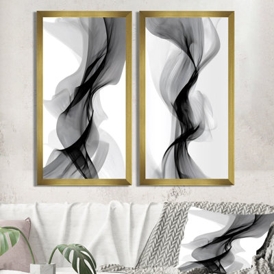 Galaxy Majestic, encre liquide noire et grise - encre liquide, art mural sur toile 2 pièces