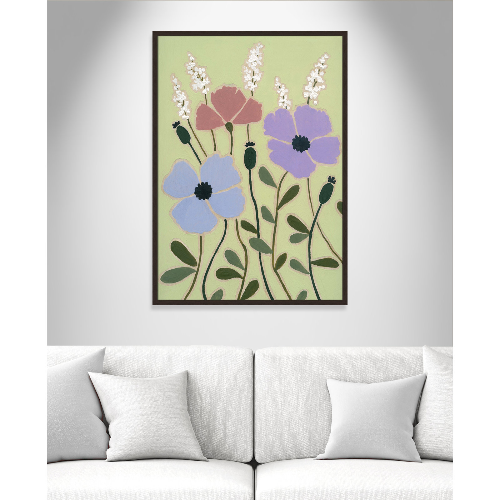 Maura "Woodblock Floral III" Print, 41.5" H x 29.5" W x 1.25" D, Walnut Framed