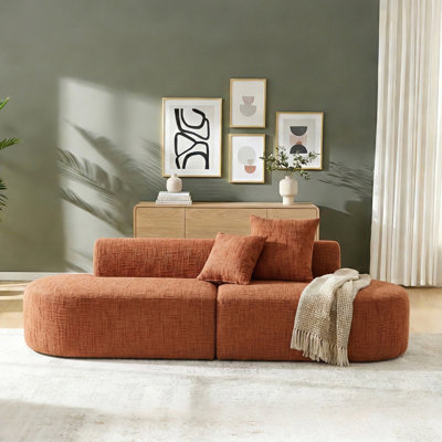 105.5" Chenille Boneless Couch, Compression Sofa With 2 Throw Pillows, No Assembly Required, Comfy Loveseat Sofa In A Box, Modern Couches For Living Room