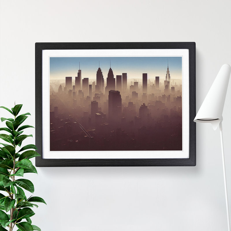 XH1022-6146X Modern New York Skyline - Single Picture Frame Print, Black, 34cm H x 46cm W x 2cm D
