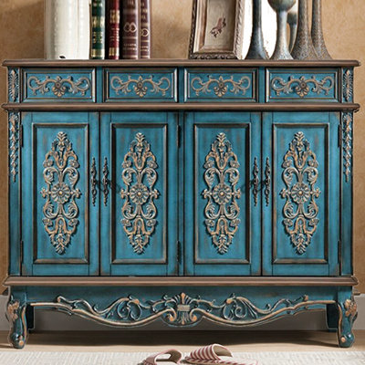 Banc de rangement bleu en bois manufacturé